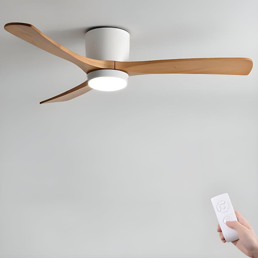 Ventilatore a soffitto in legno nordico moderno con luce e telecomando