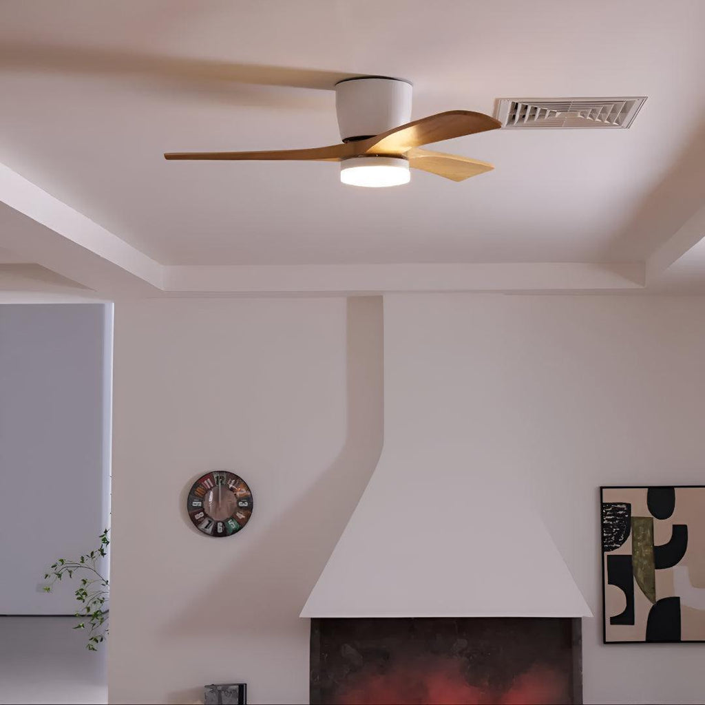 Ventilatore a soffitto in legno nordico moderno con luce e telecomando