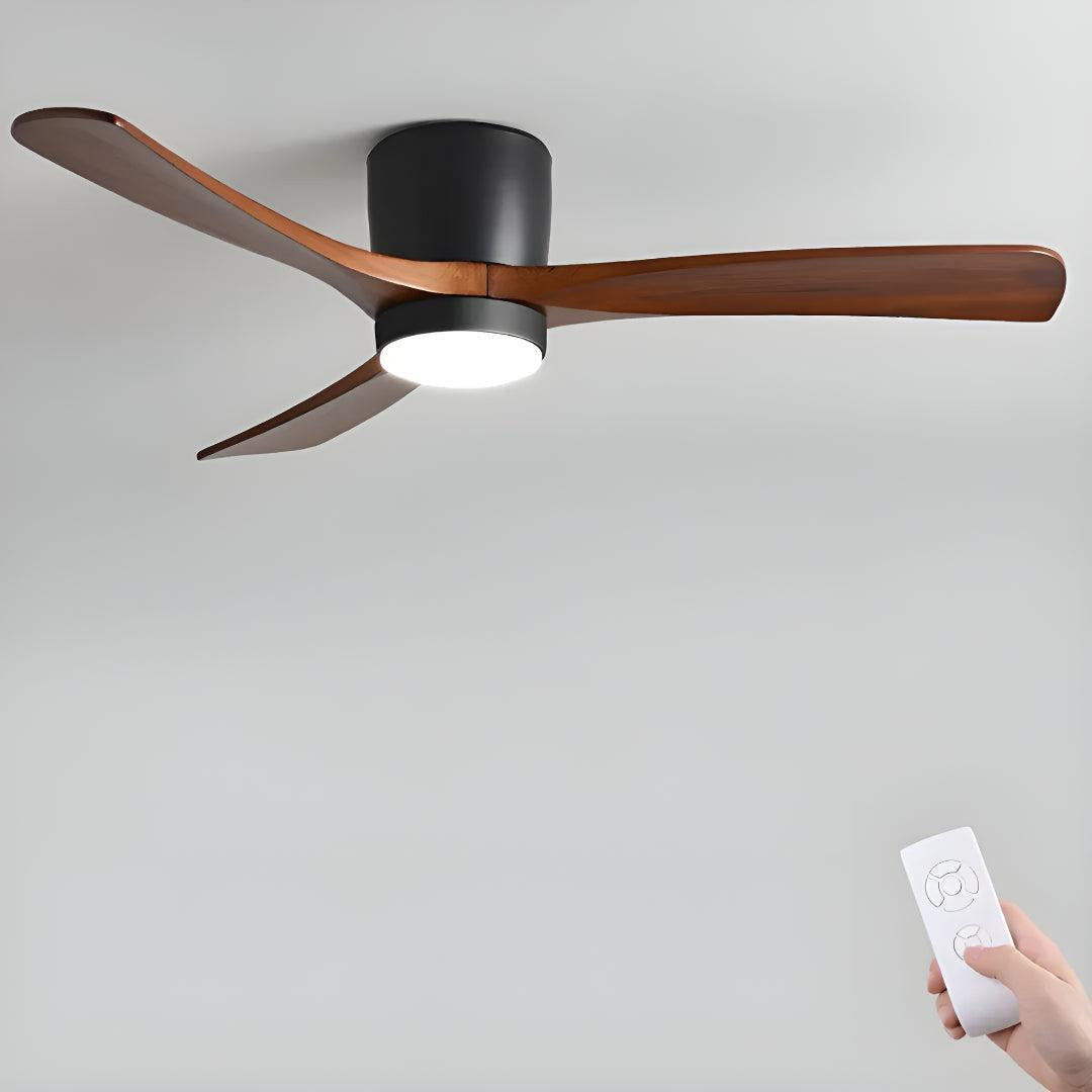 Ventilatore a soffitto in legno nordico moderno con luce e telecomando