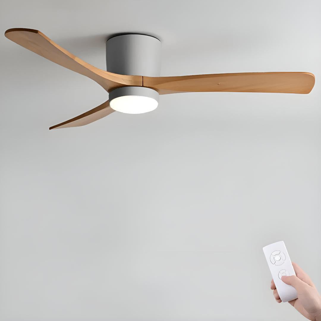 Ventilatore a soffitto in legno nordico moderno con luce e telecomando