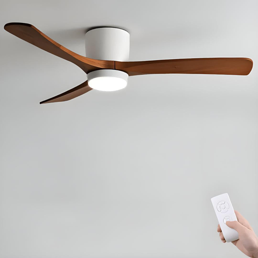 Ventilatore a soffitto in legno nordico moderno con luce e telecomando