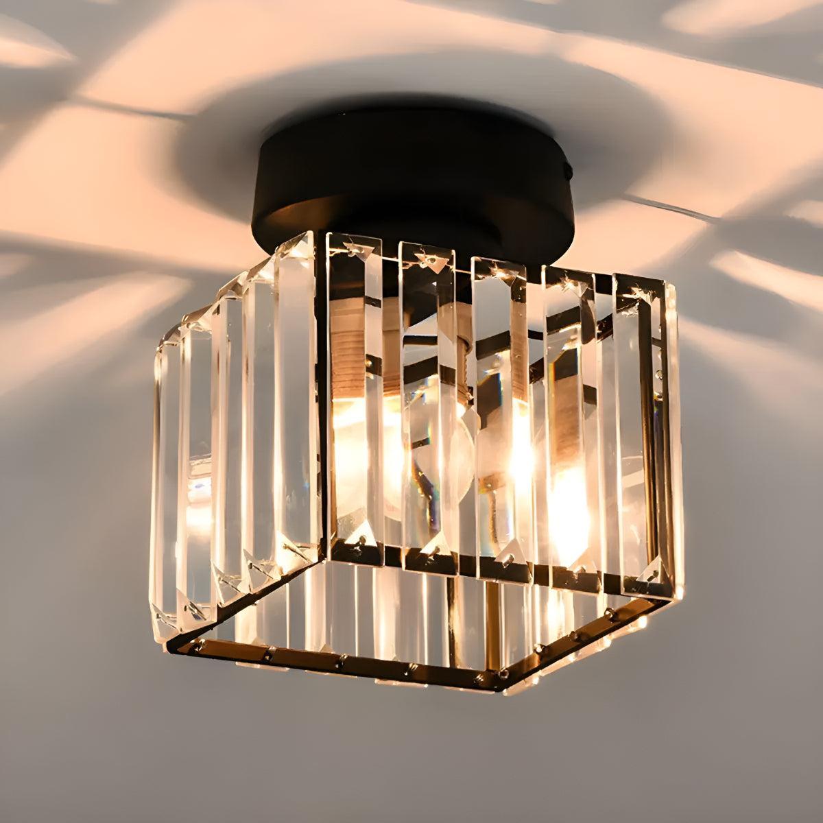 Moderna Lampada da Soffitto Semi Flush Montata con Paralume in Vetro Trasparente Striato