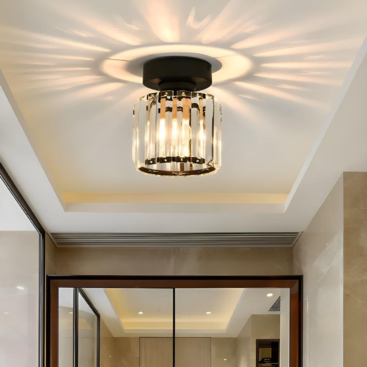Moderna Lampada da Soffitto Semi Flush Montata con Paralume in Vetro Trasparente Striato