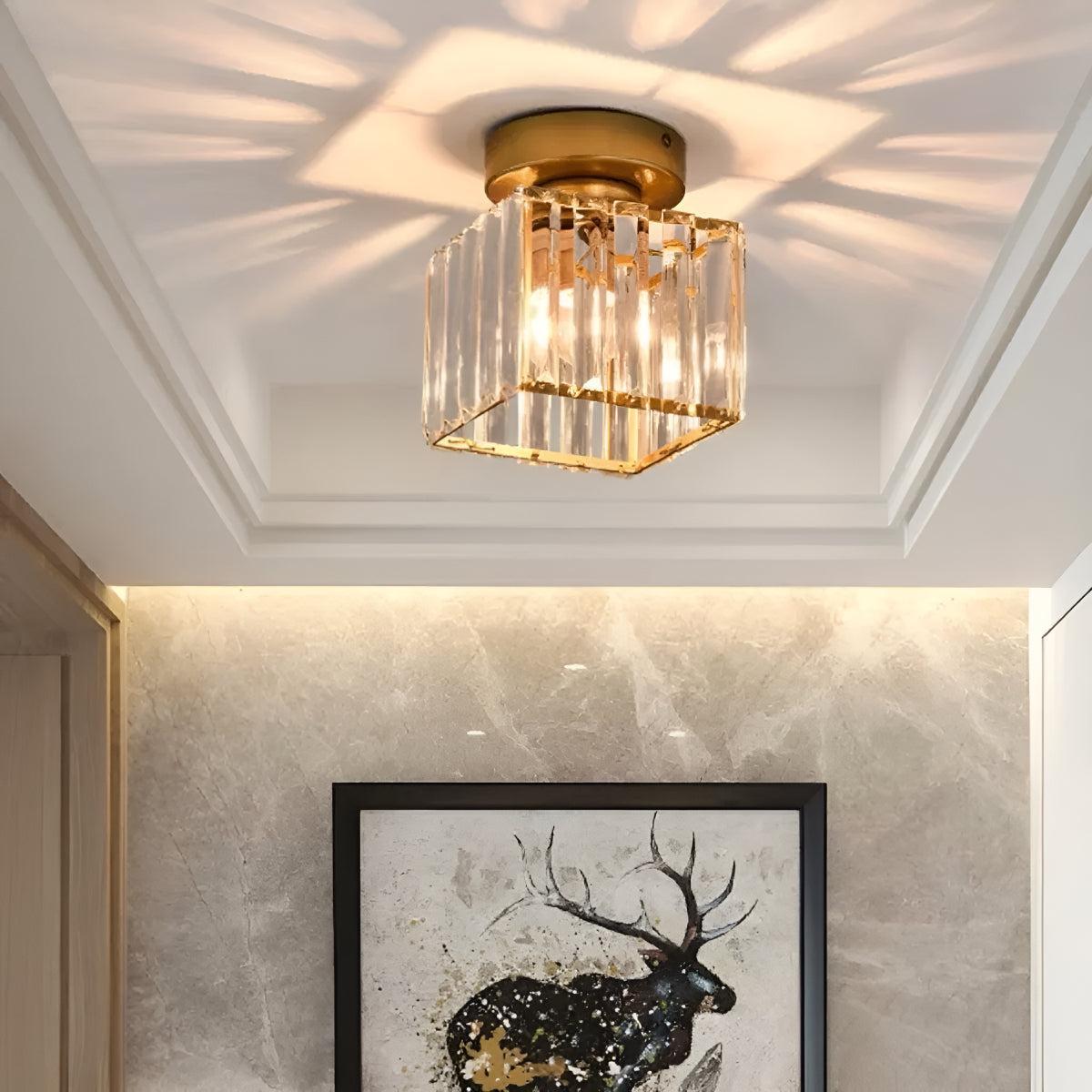 Moderna Lampada da Soffitto Semi Flush Montata con Paralume in Vetro Trasparente Striato