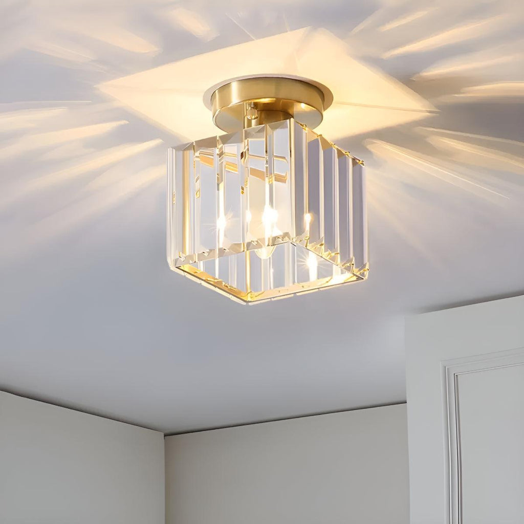 Moderna Lampada da Soffitto Semi Flush Montata con Paralume in Vetro Trasparente Striato