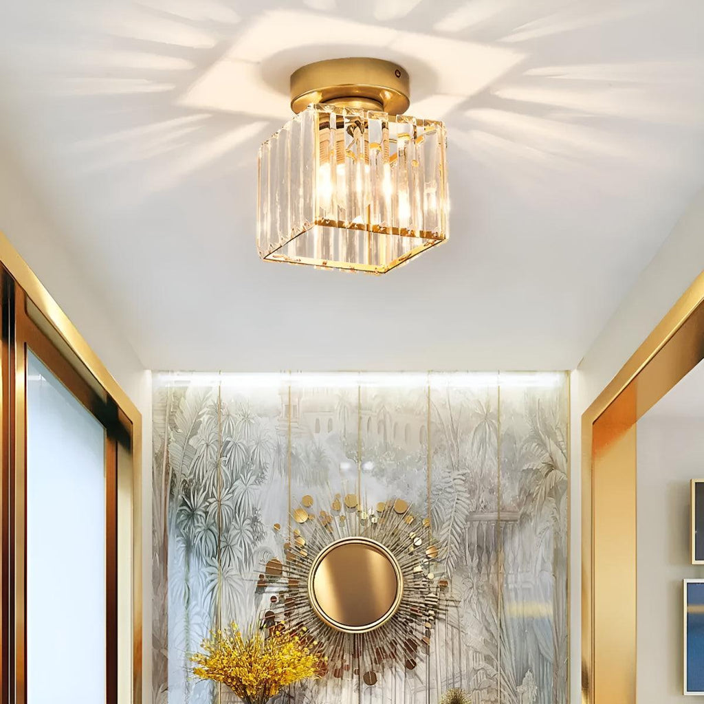 Moderna Lampada da Soffitto Semi Flush Montata con Paralume in Vetro Trasparente Striato