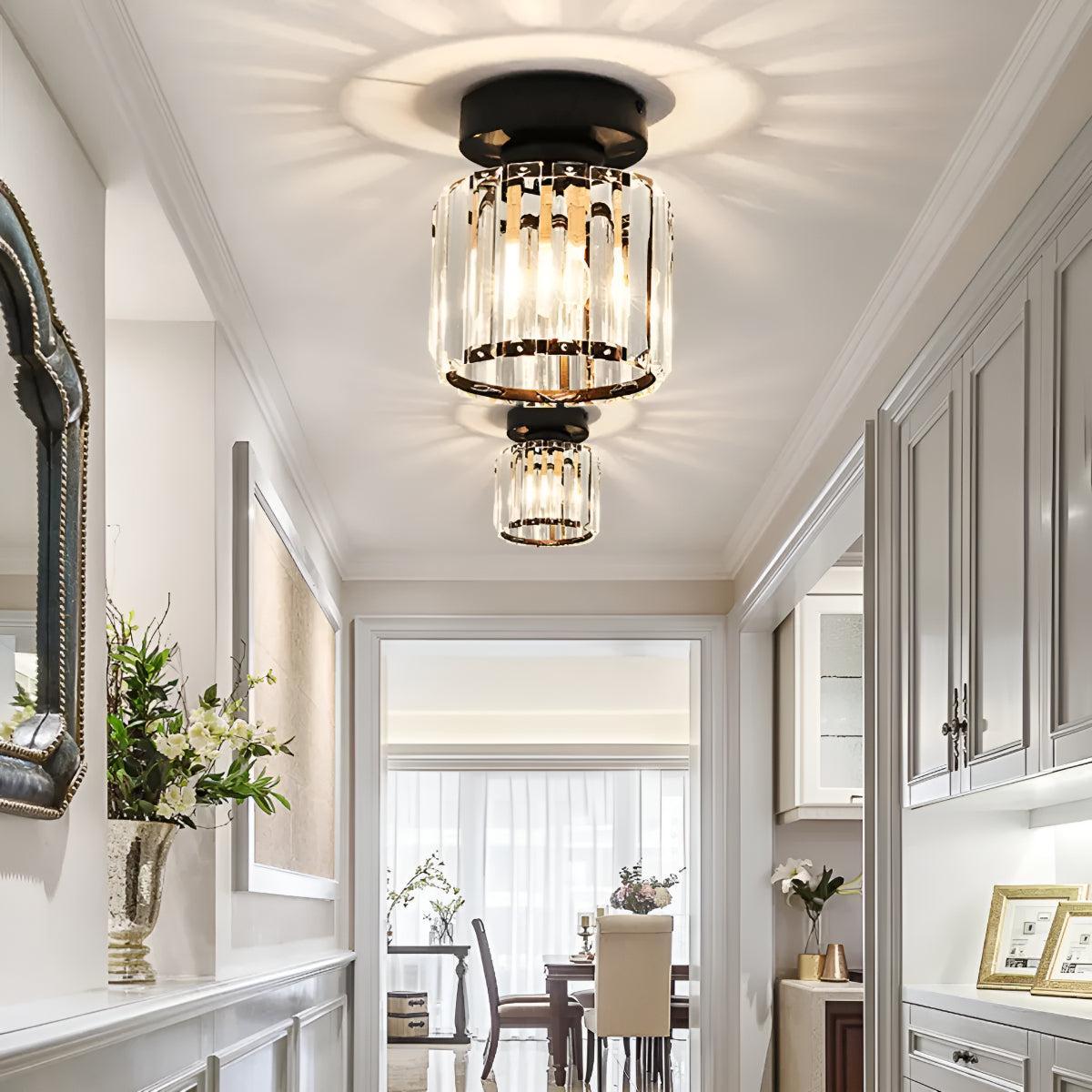 Moderna Lampada da Soffitto Semi Flush Montata con Paralume in Vetro Trasparente Striato
