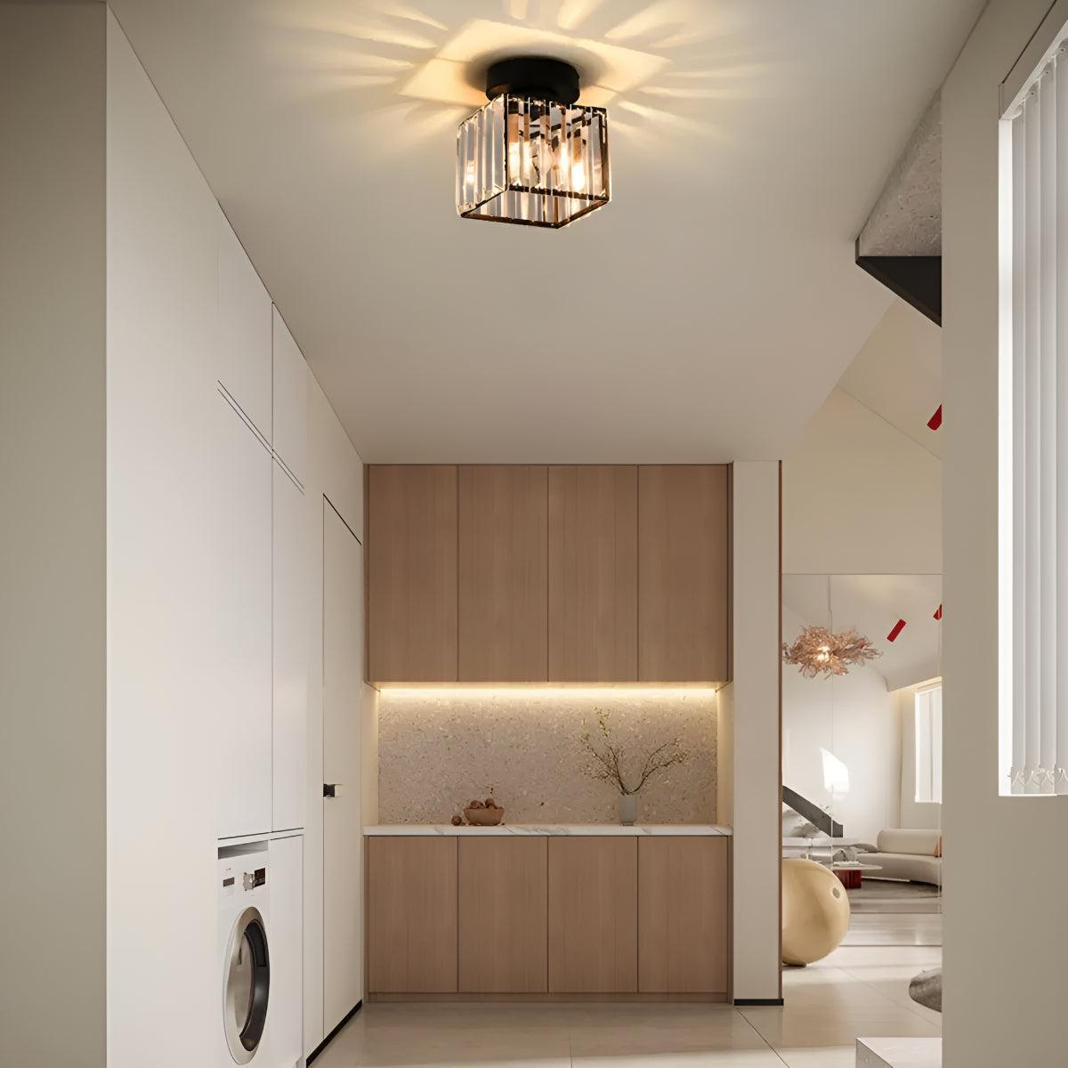 Moderna Lampada da Soffitto Semi Flush Montata con Paralume in Vetro Trasparente Striato