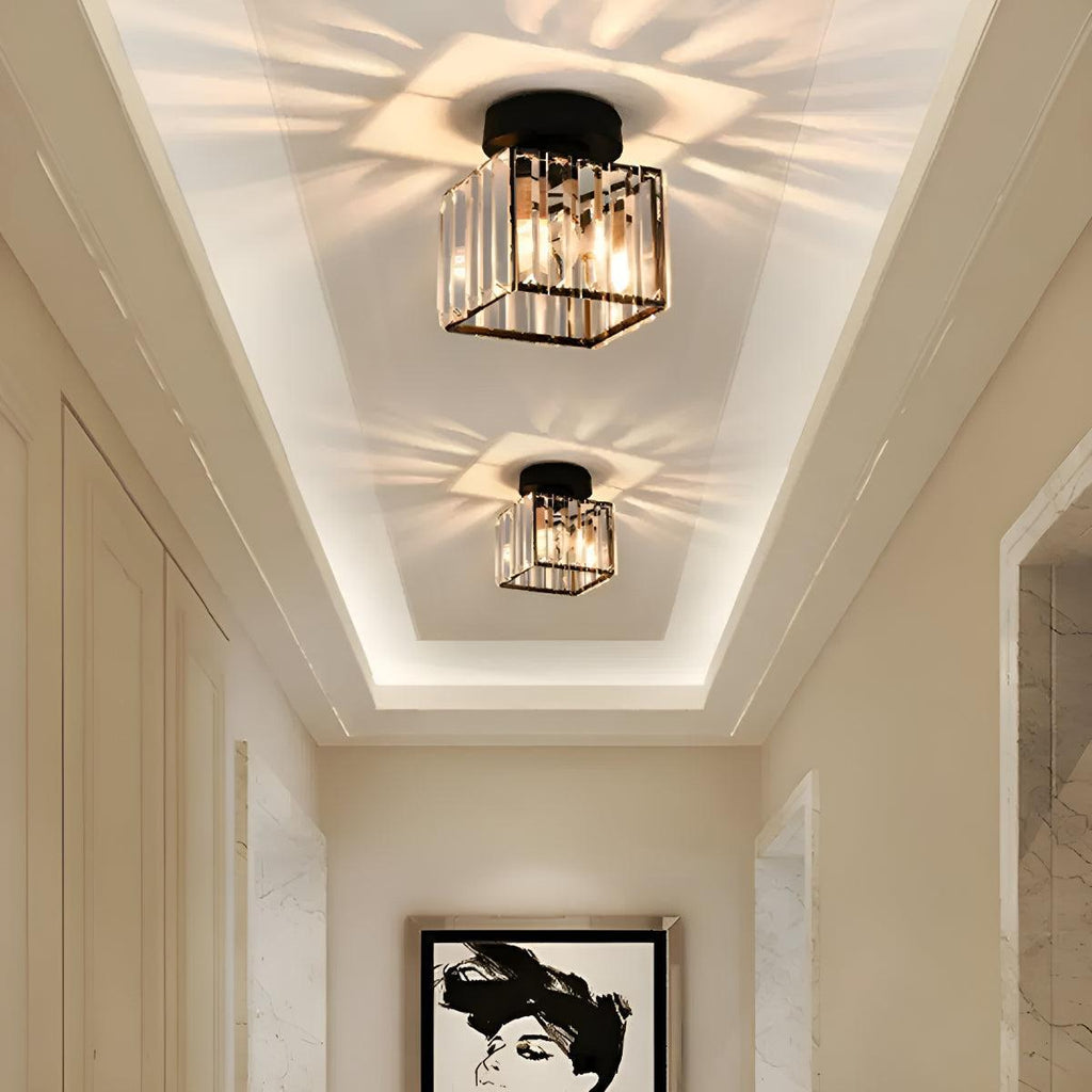 Moderna Lampada da Soffitto Semi Flush Montata con Paralume in Vetro Trasparente Striato