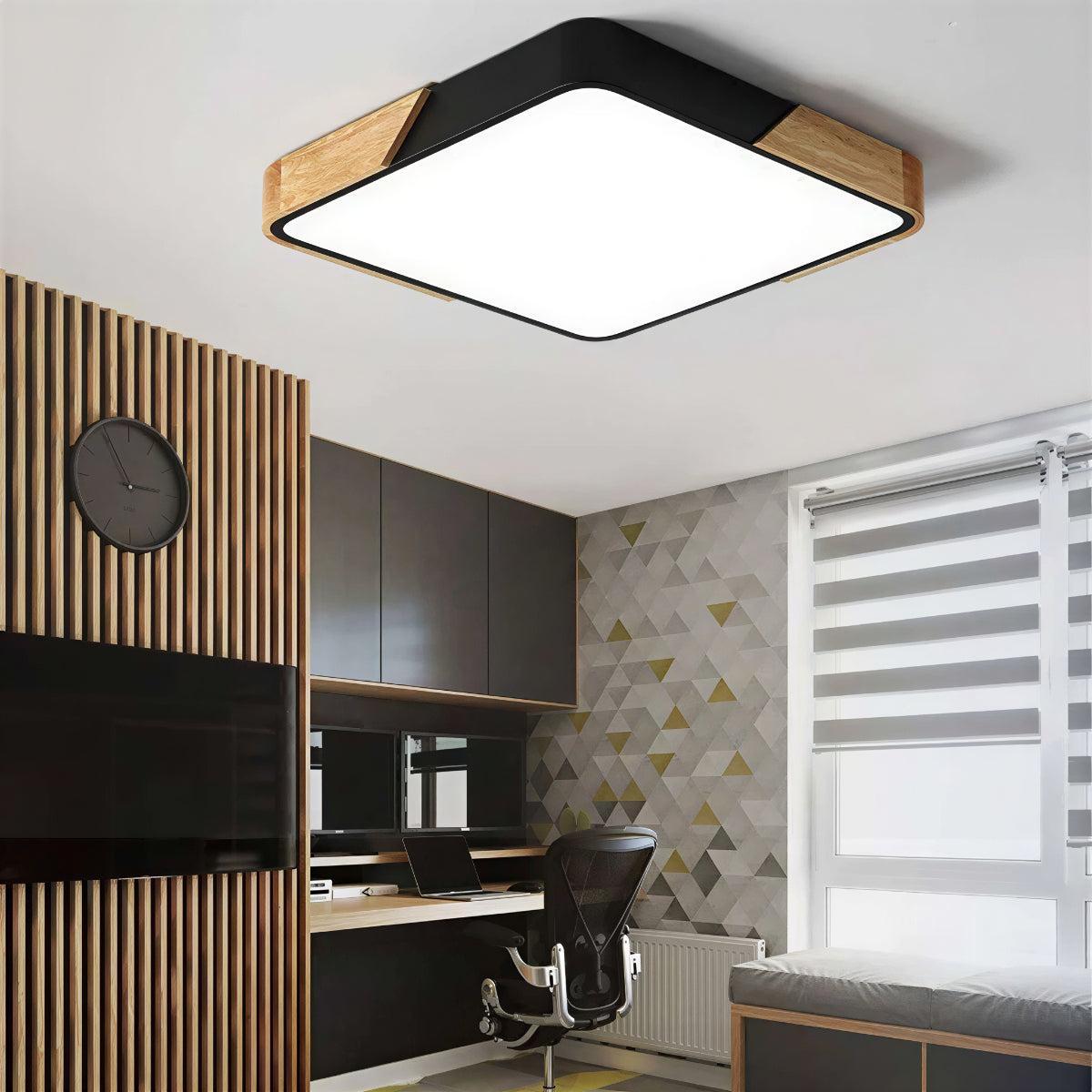 Moderna Lampada da Soffitto Quadrata a Incasso con Finiture in Legno