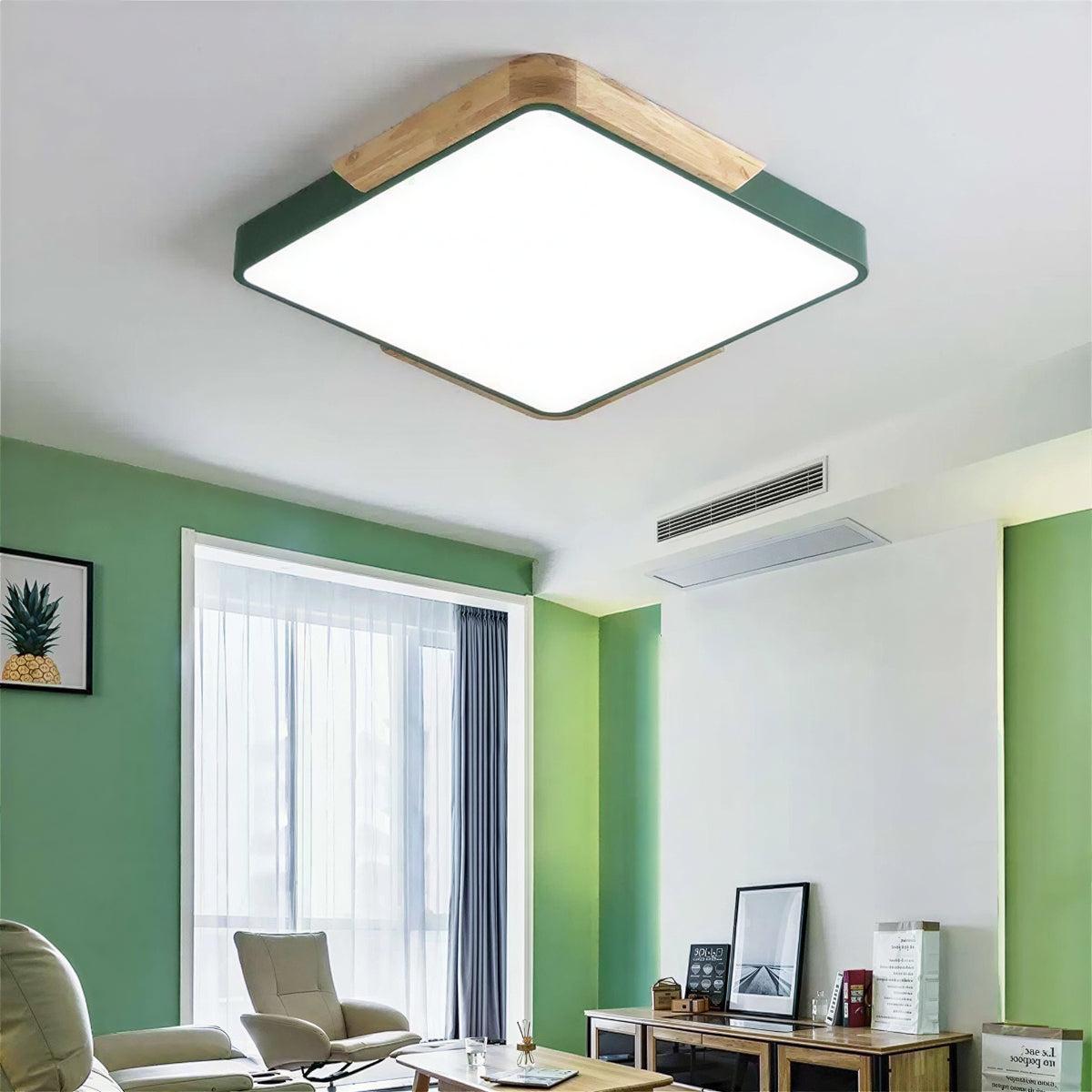Moderna Lampada da Soffitto Quadrata a Incasso con Finiture in Legno