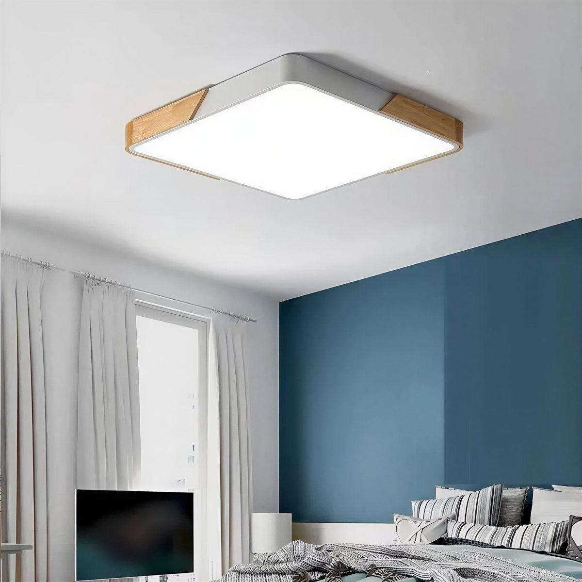 Moderna Lampada da Soffitto Quadrata a Incasso con Finiture in Legno