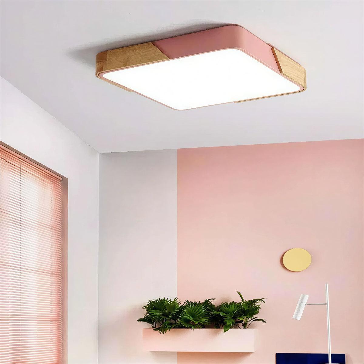 Moderna Lampada da Soffitto Quadrata a Incasso con Finiture in Legno