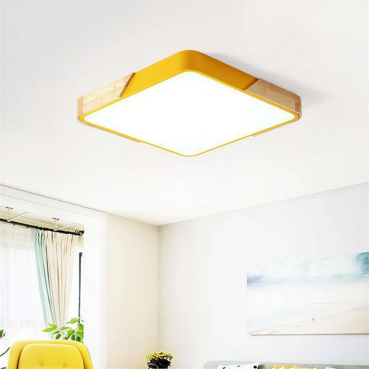 Moderna Lampada da Soffitto Quadrata a Incasso con Finiture in Legno