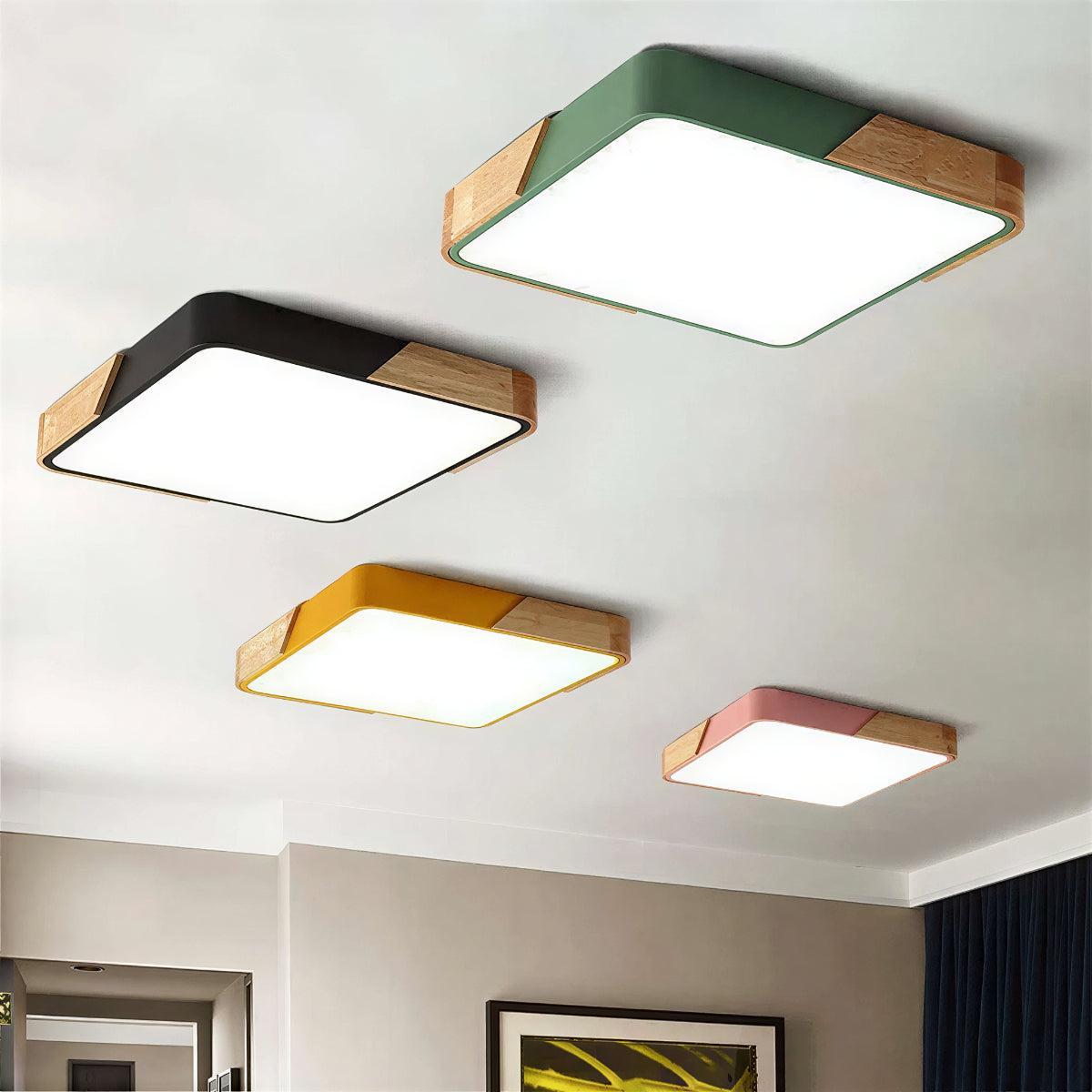 Moderna Lampada da Soffitto Quadrata a Incasso con Finiture in Legno