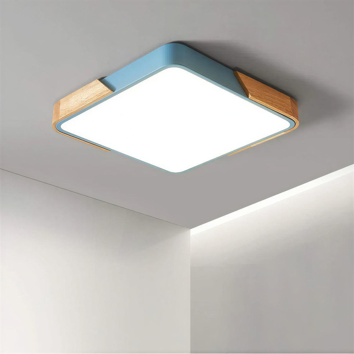 Moderna Lampada da Soffitto Quadrata a Incasso con Finiture in Legno