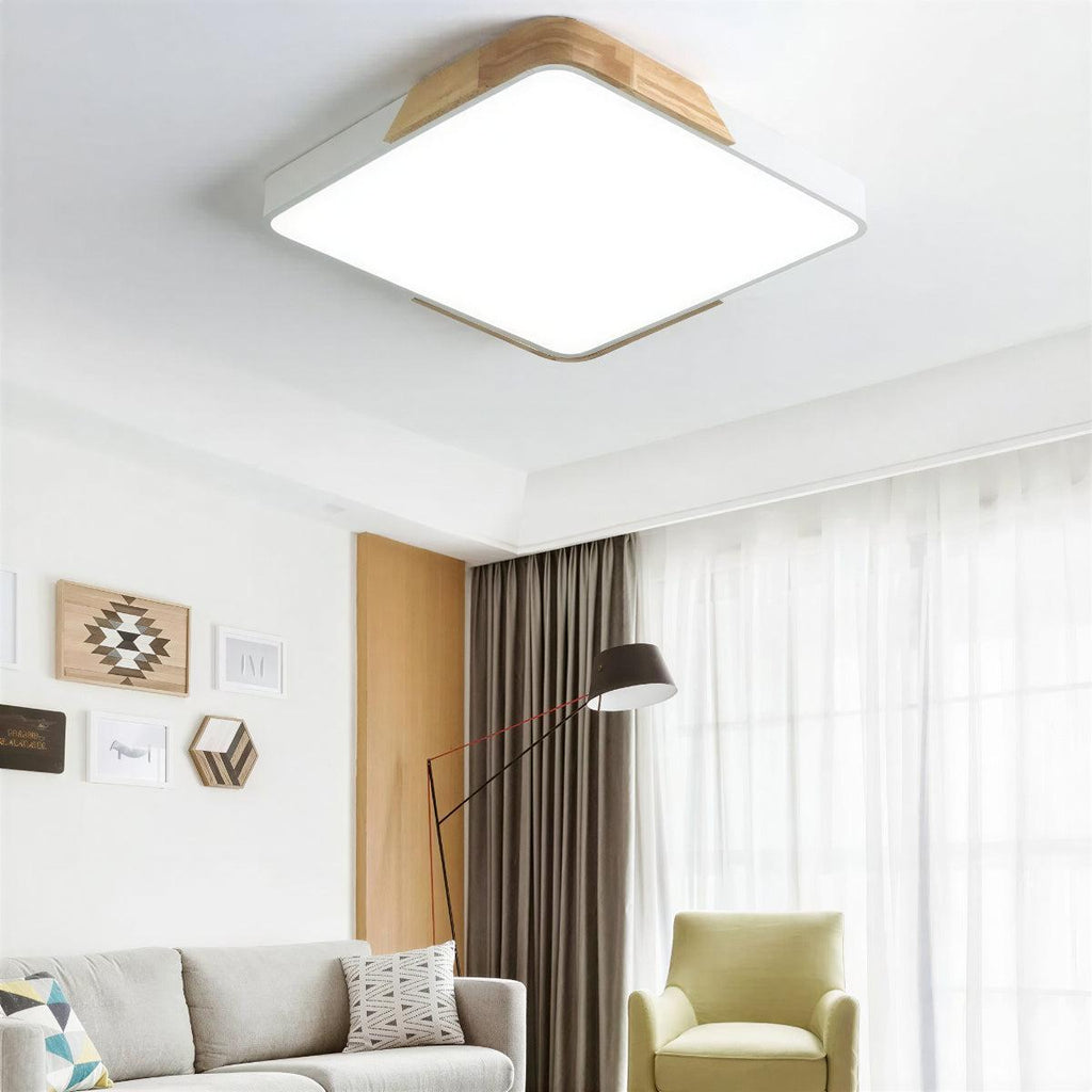 Moderna Lampada da Soffitto Quadrata a Incasso con Finiture in Legno