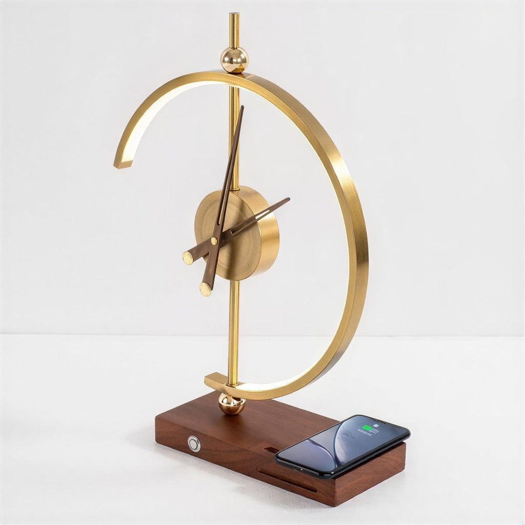Lampada da Tavolo Moderna con Orologio e Stazione di Ricarica Wireless per Telefono