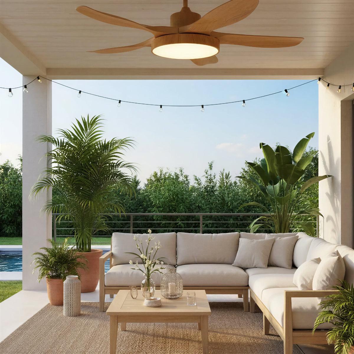 Ventilatore da Soffitto Moderno in Legno con Luce e Telecomando