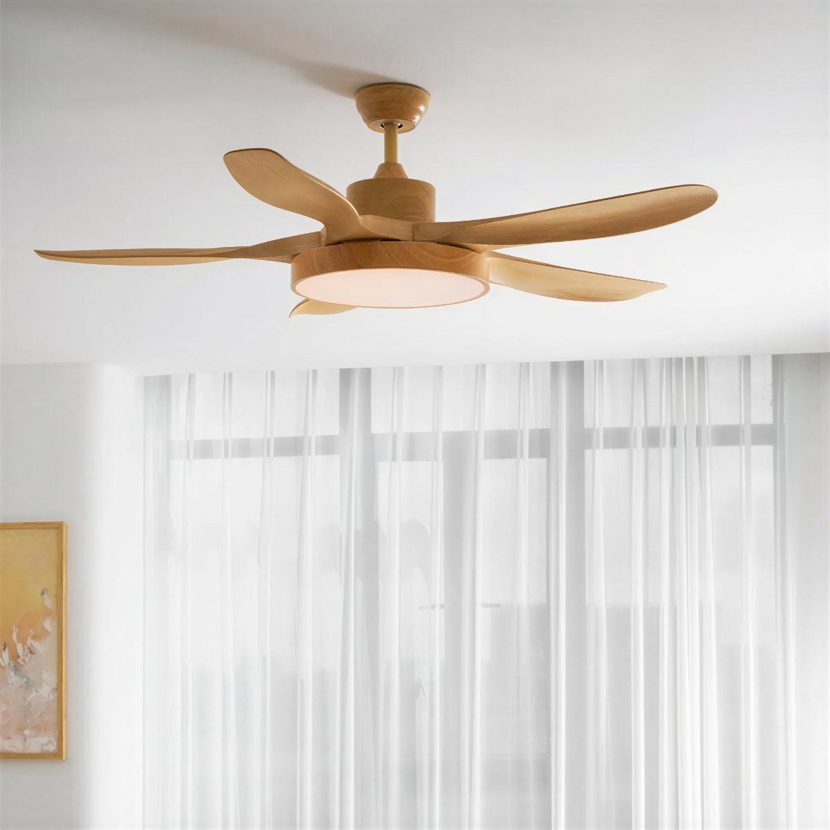 Ventilatore da Soffitto Moderno in Legno con Luce e Telecomando