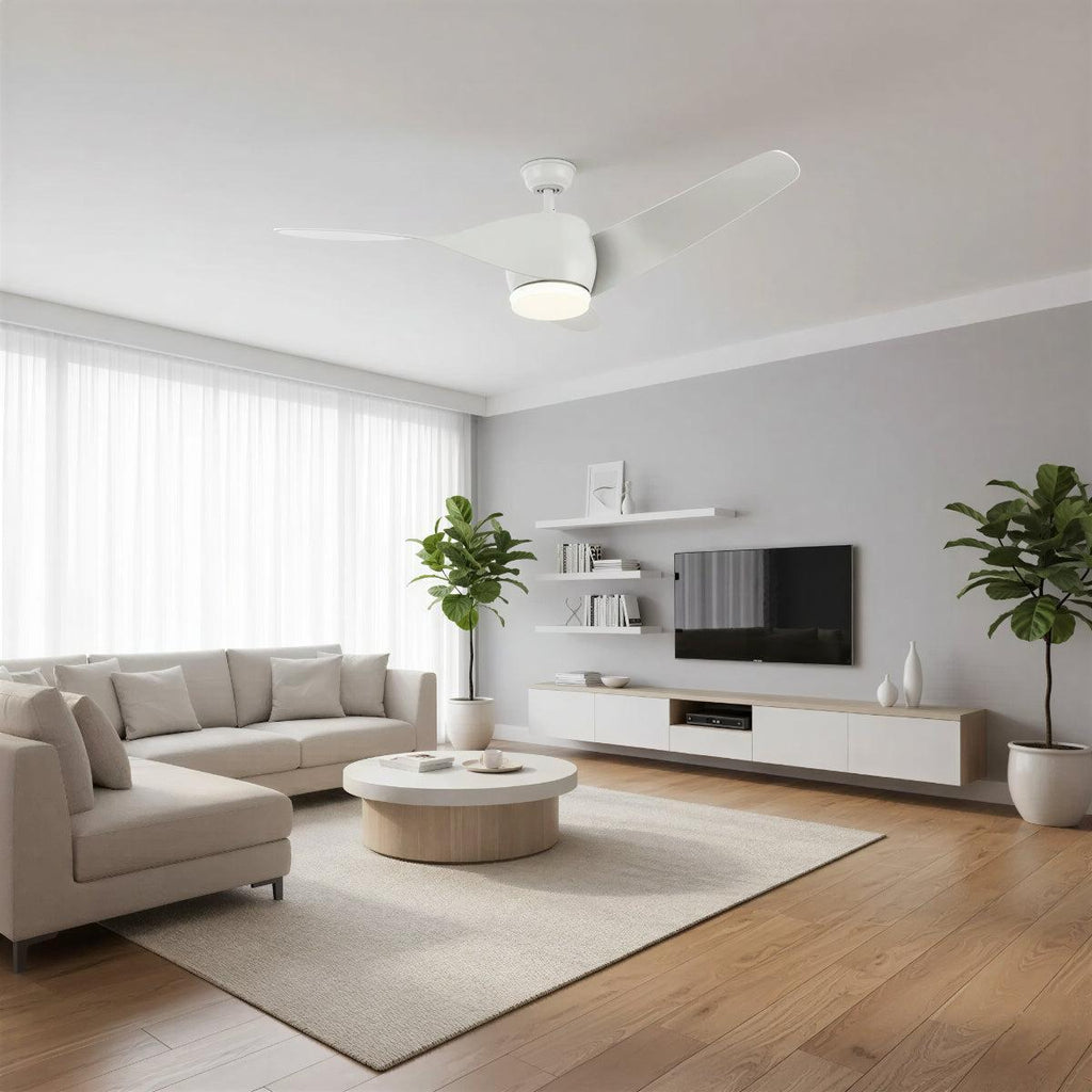 Ventilatore da soffitto moderno in legno curvato con luce