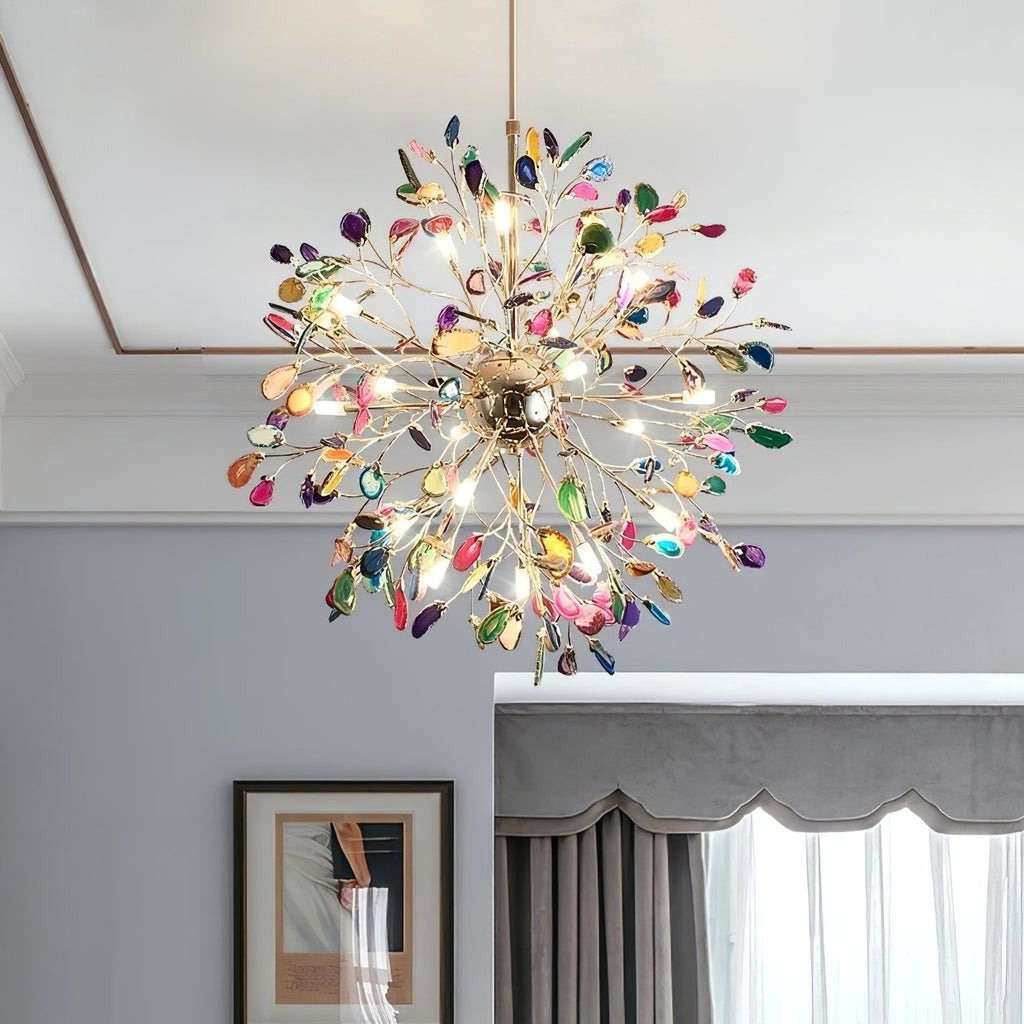 Norivana | Lampadario in Agata Naturale con Struttura Dorata per Ambienti Eleganti