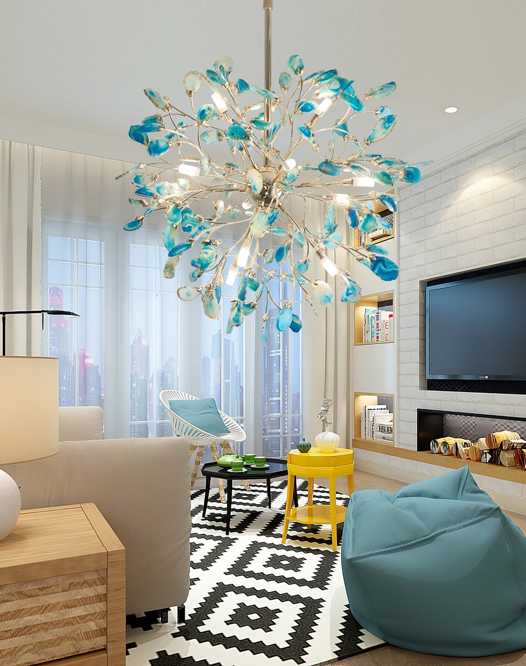 Norivana | Lampadario in Agata Naturale con Struttura Dorata per Ambienti Eleganti