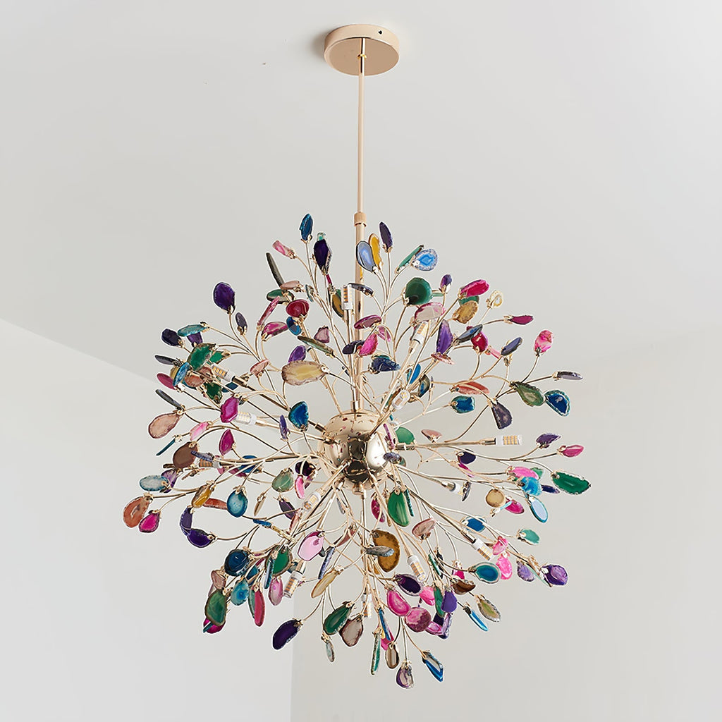 Norivana | Lampadario in Agata Naturale con Struttura Dorata per Ambienti Eleganti