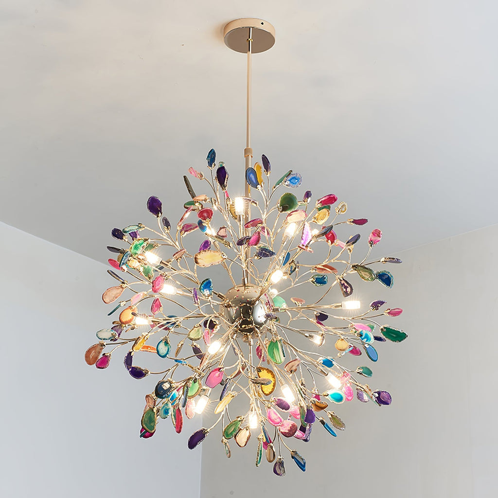 Norivana | Lampadario in Agata Naturale con Struttura Dorata per Ambienti Eleganti