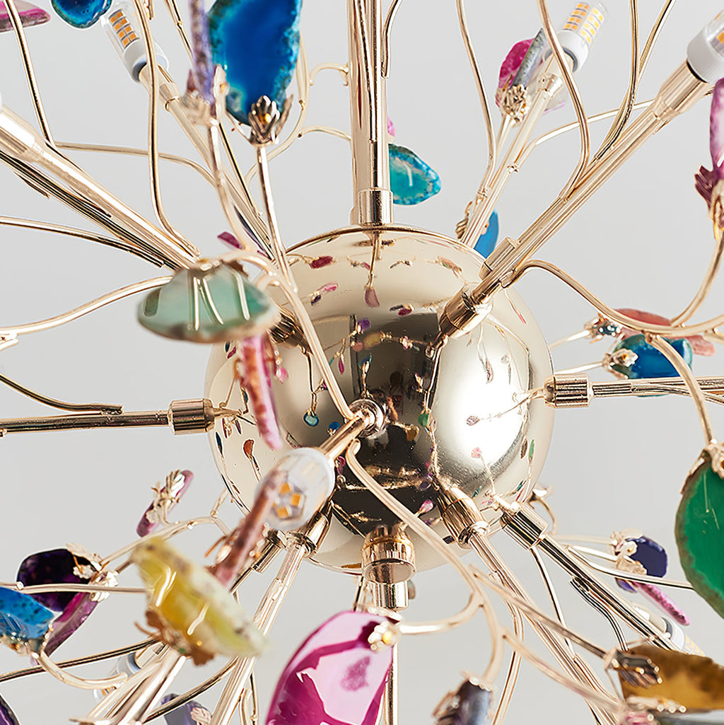 Norivana | Lampadario in Agata Naturale con Struttura Dorata per Ambienti Eleganti