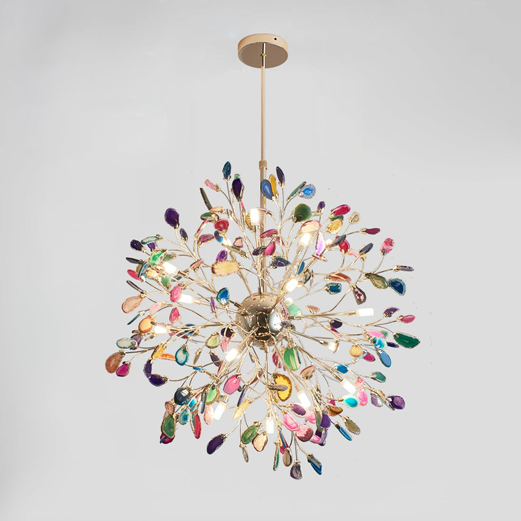 Norivana | Lampadario in Agata Naturale con Struttura Dorata per Ambienti Eleganti