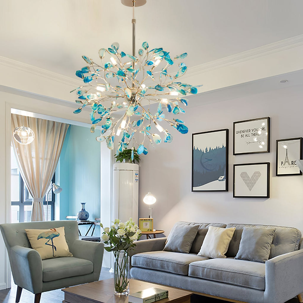 Norivana | Lampadario in Agata Naturale con Struttura Dorata per Ambienti Eleganti