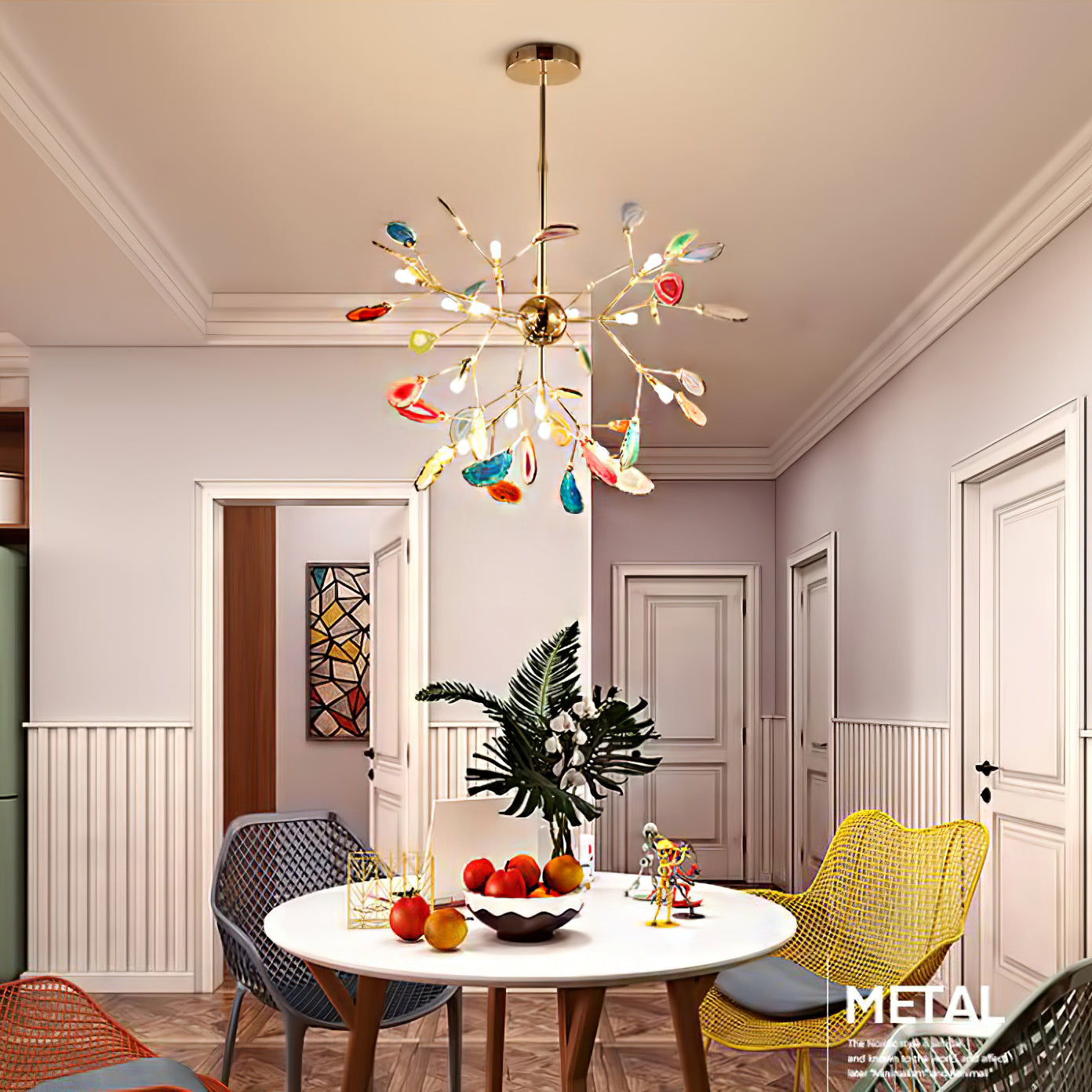 Norivana | Lampadario in Agata Naturale con Struttura Dorata per Ambienti Eleganti
