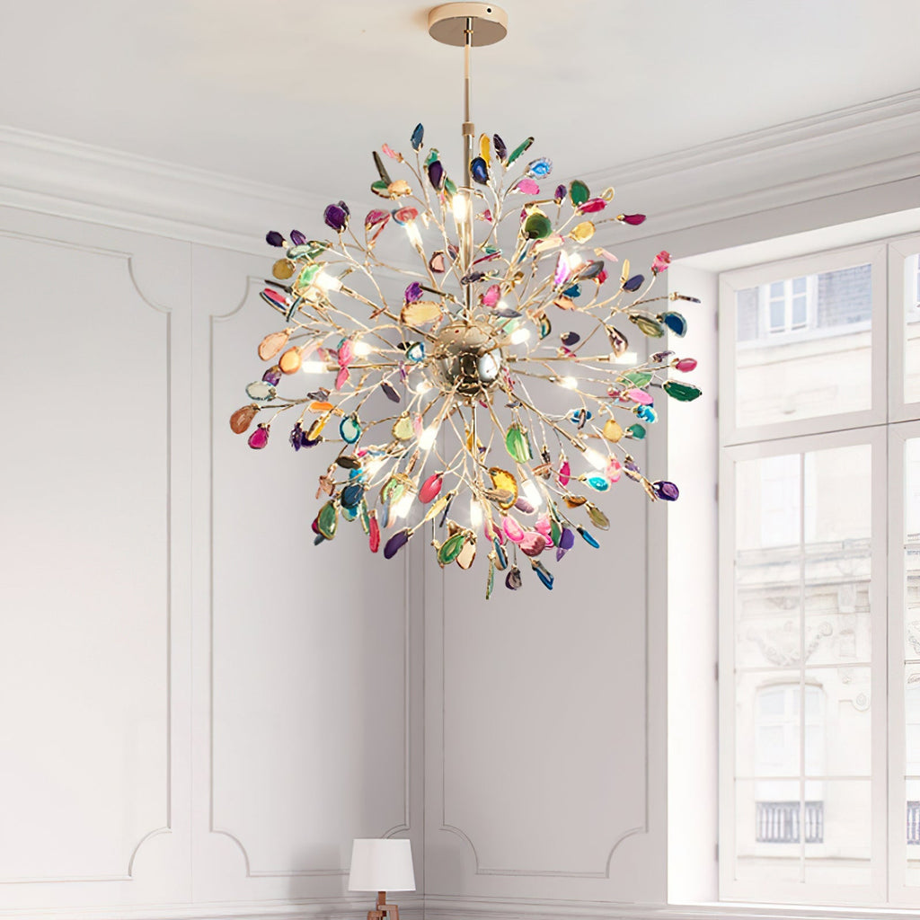 Norivana | Lampadario in Agata Naturale con Struttura Dorata per Ambienti Eleganti