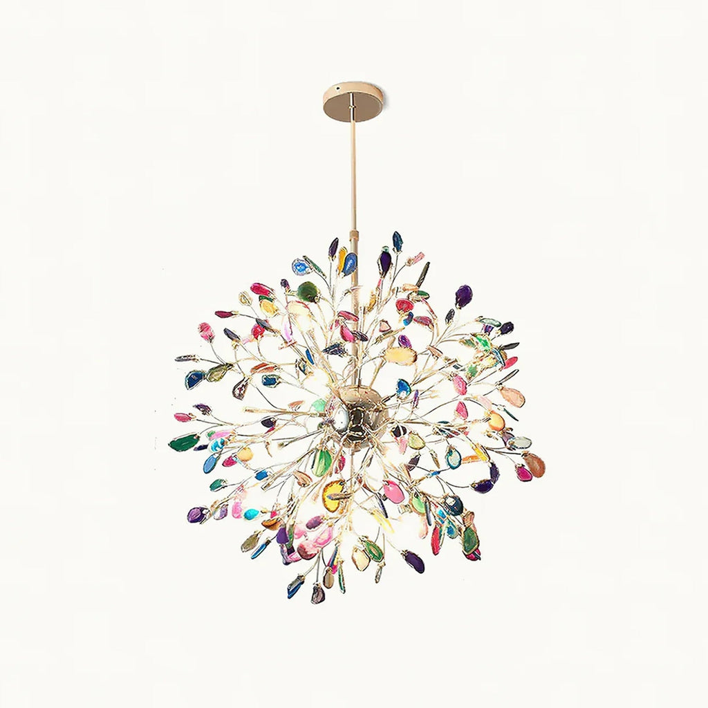 Norivana | Lampadario in Agata Naturale con Struttura Dorata per Ambienti Eleganti