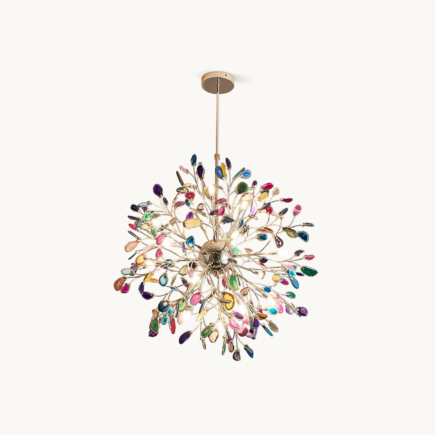 Norivana | Lampadario in Agata Naturale con Struttura Dorata per Ambienti Eleganti
