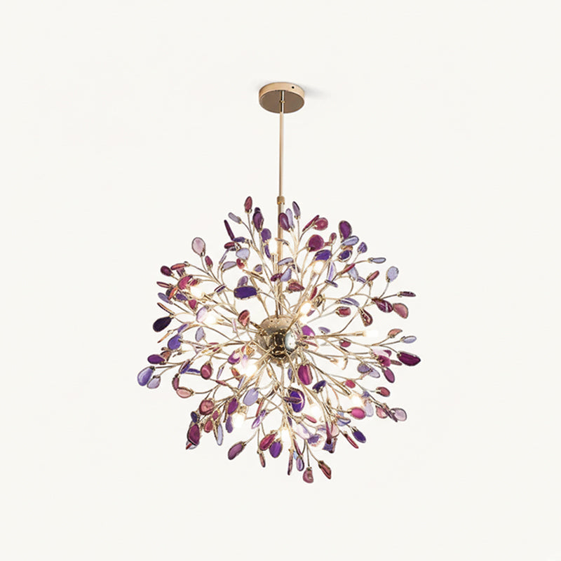 Norivana | Lampadario in Agata Naturale con Struttura Dorata per Ambienti Eleganti