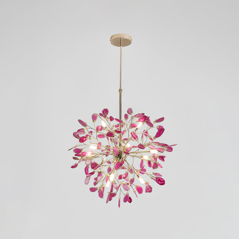 Norivana | Lampadario in Agata Naturale con Struttura Dorata per Ambienti Eleganti