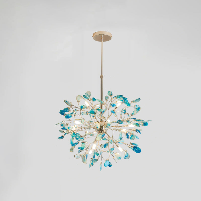Norivana | Lampadario in Agata Naturale con Struttura Dorata per Ambienti Eleganti