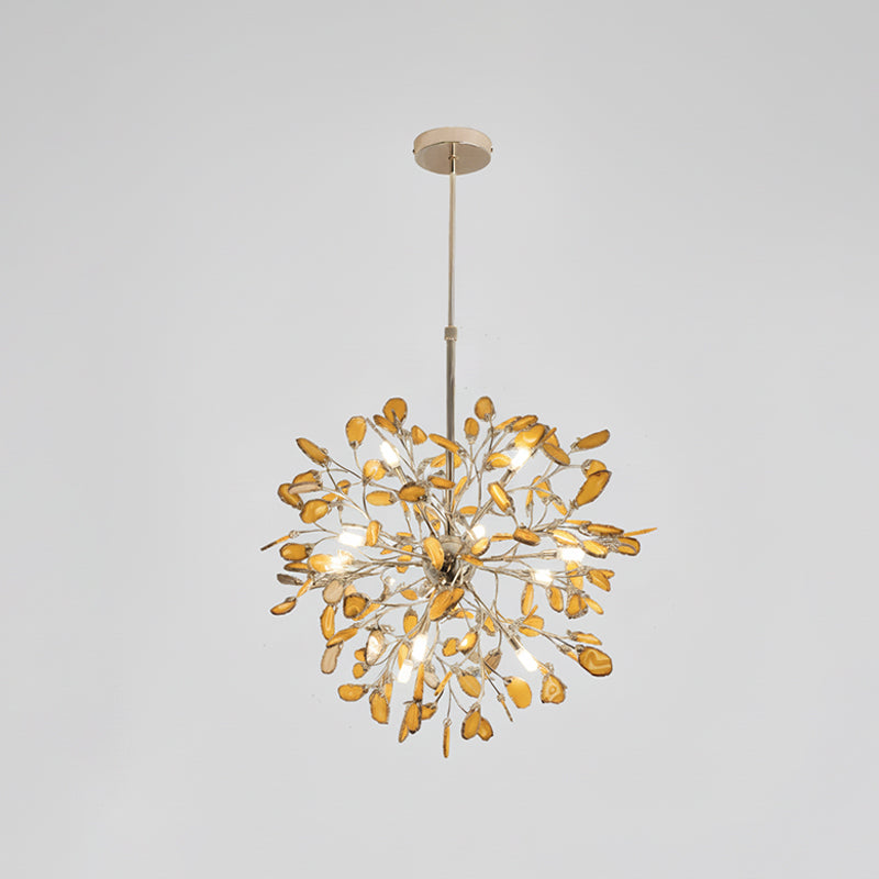 Norivana | Lampadario in Agata Naturale con Struttura Dorata per Ambienti Eleganti