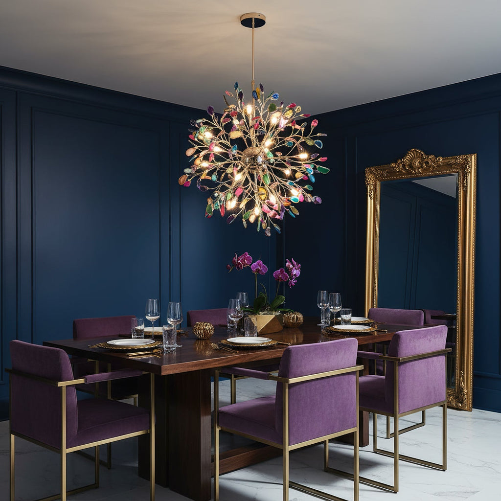 Norivana | Lampadario in Agata Naturale con Struttura Dorata per Ambienti Eleganti