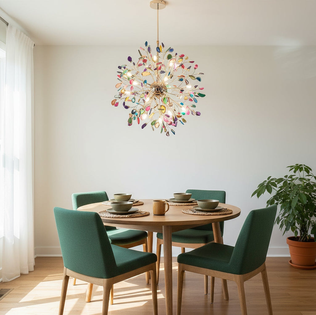 Norivana | Lampadario in Agata Naturale con Struttura Dorata per Ambienti Eleganti