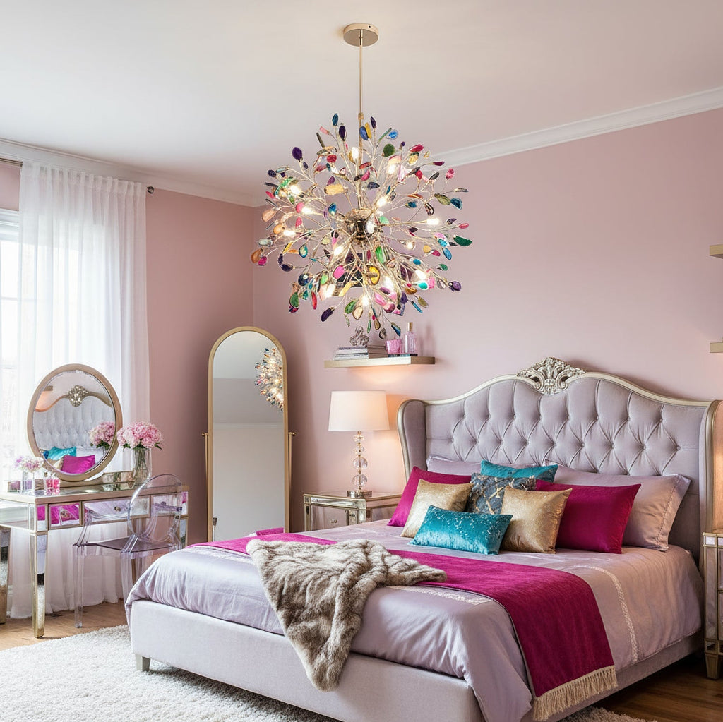 Norivana | Lampadario in Agata Naturale con Struttura Dorata per Ambienti Eleganti