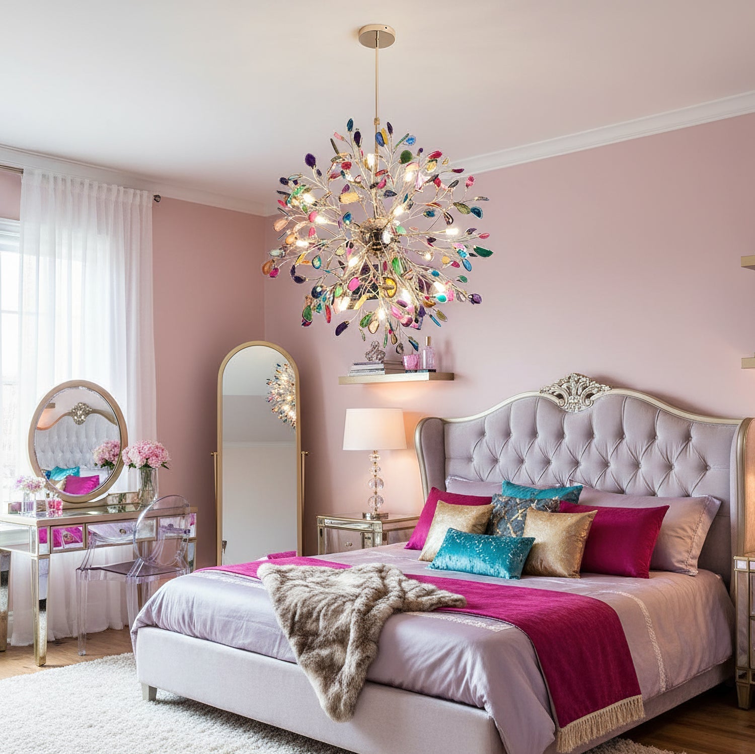 Norivana | Lampadario in Agata Naturale con Struttura Dorata per Ambienti Eleganti