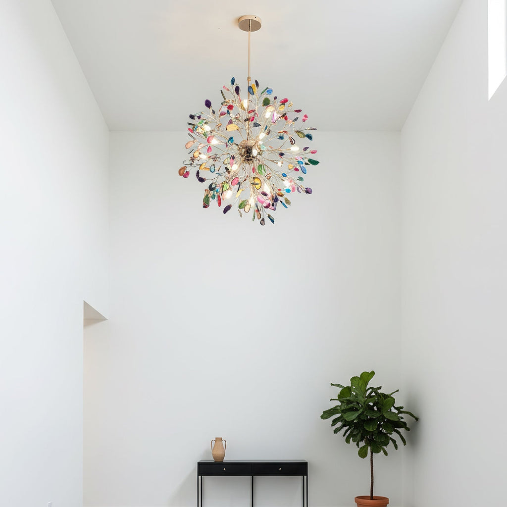 Norivana | Lampadario in Agata Naturale con Struttura Dorata per Ambienti Eleganti