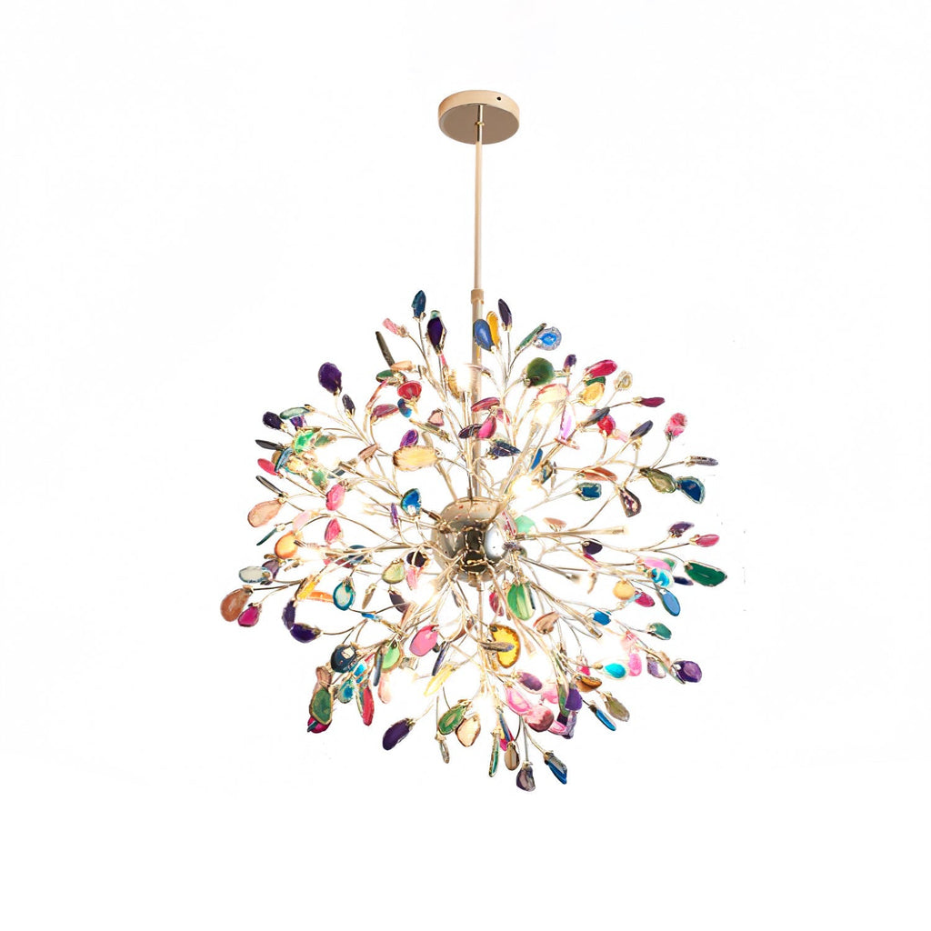 Norivana | Lampadario in Agata Naturale con Struttura Dorata per Ambienti Eleganti