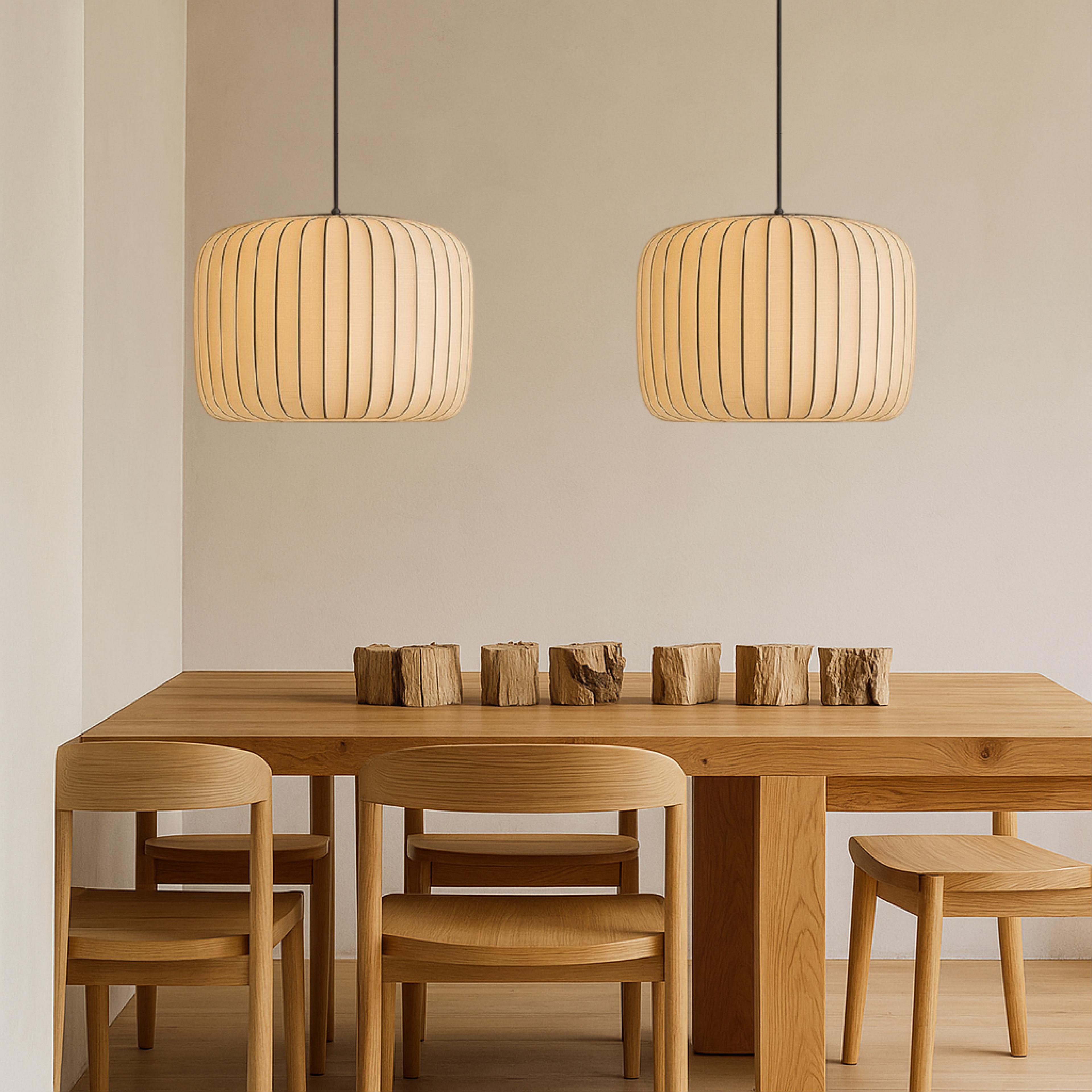 Lampada a sospensione in seta moderna a righe