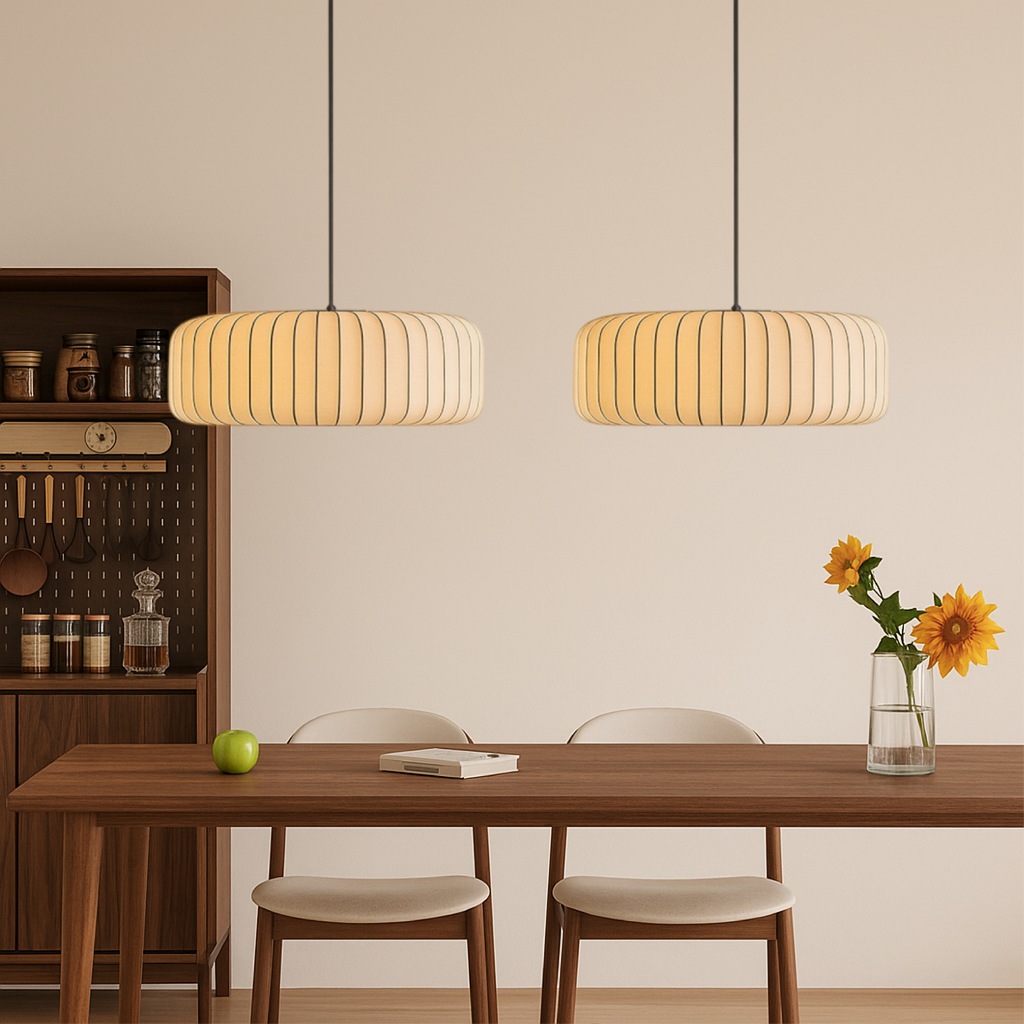 Lampada a sospensione in seta moderna a righe