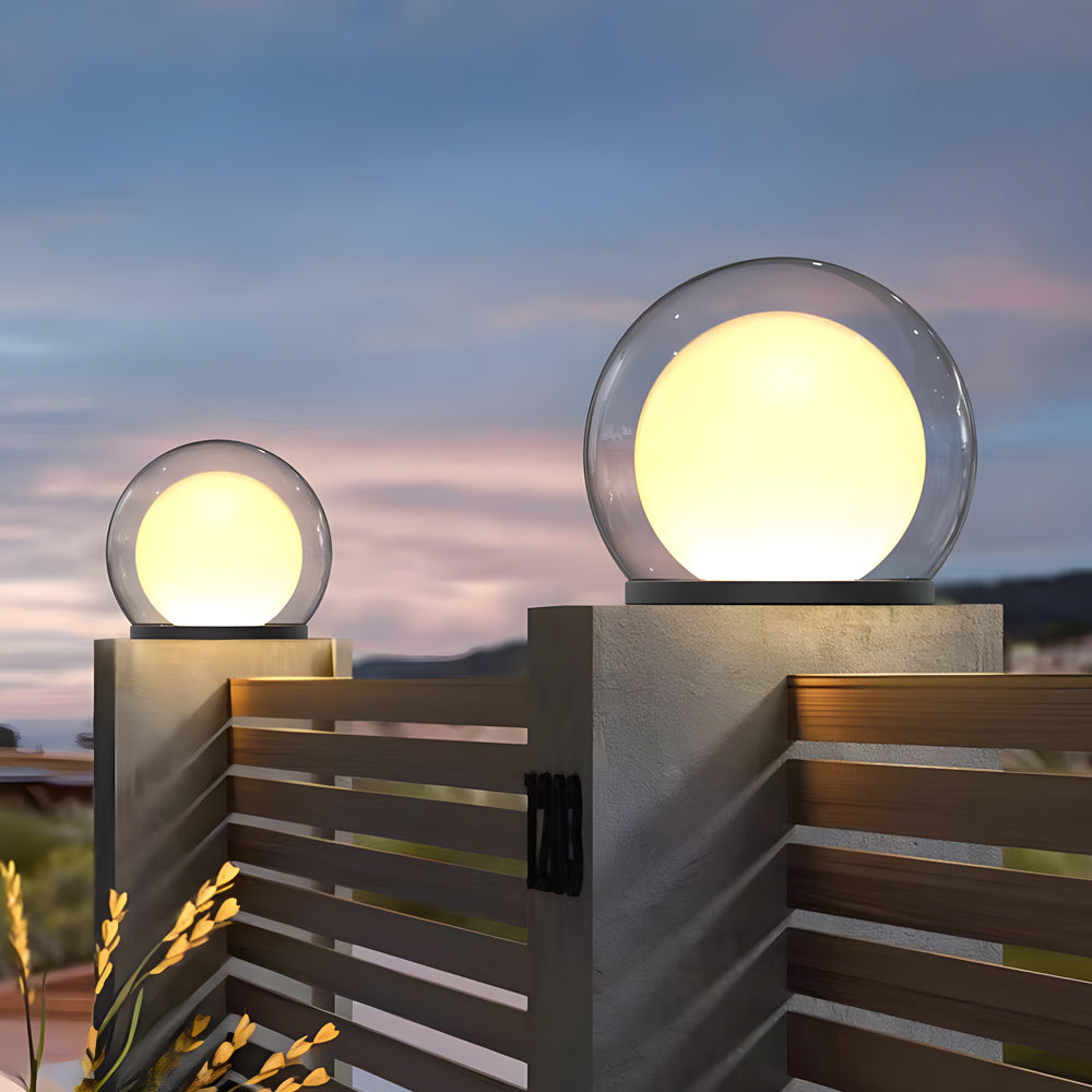 Lampada da Esterno per Recinzione Globo di Vetro Rotondo Struttura Nera