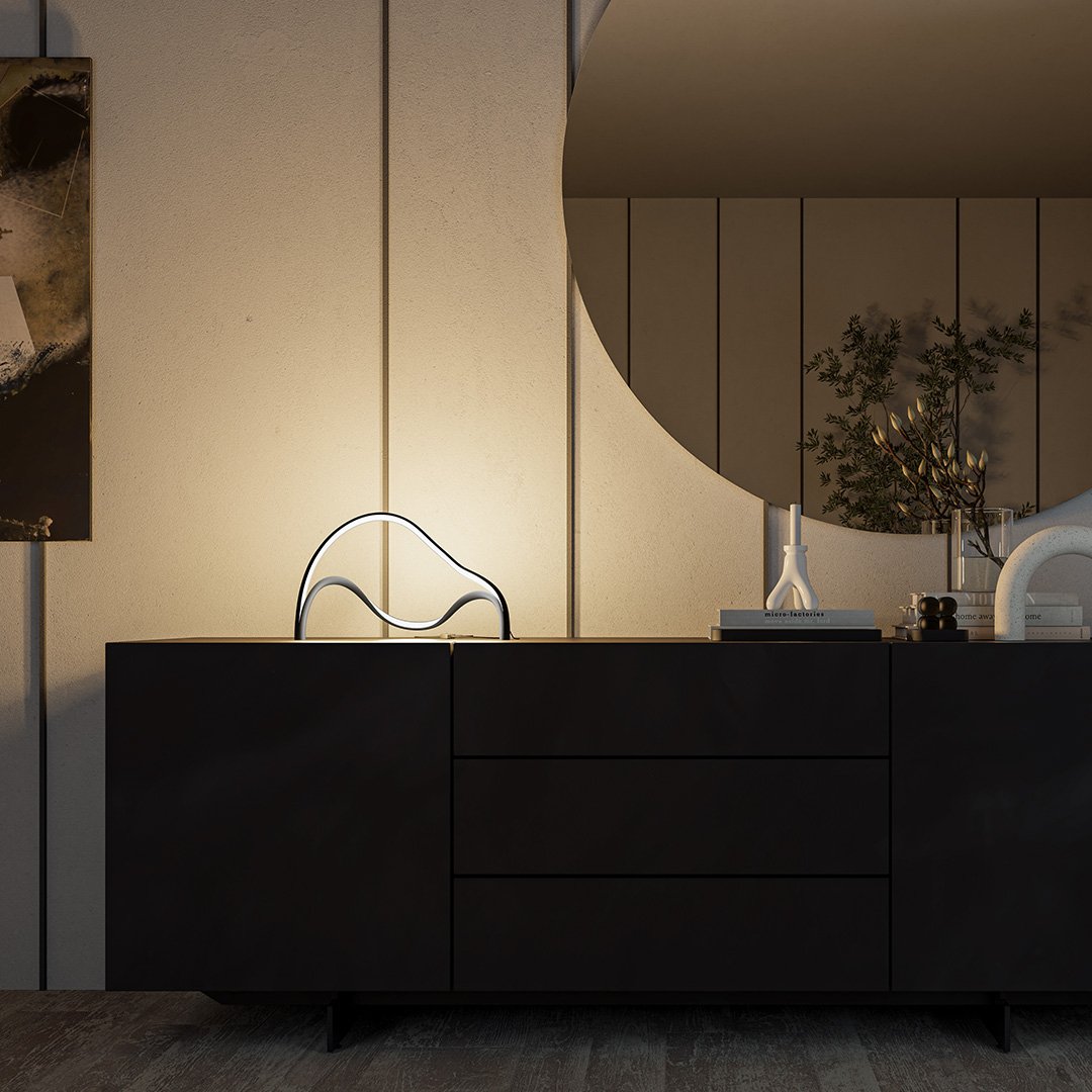 Noir Élégance - Lampada da Tavolo Moderna Nera con Finitura Opaca e Luce Calda